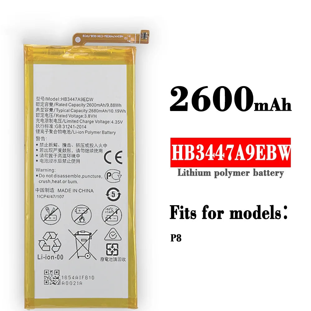 Batterie de remplacement pour Huawei Ascend P8, HB3447A9EBW Batterie de remplacement pour Huawei Ascend P8, HB3447A9EBW